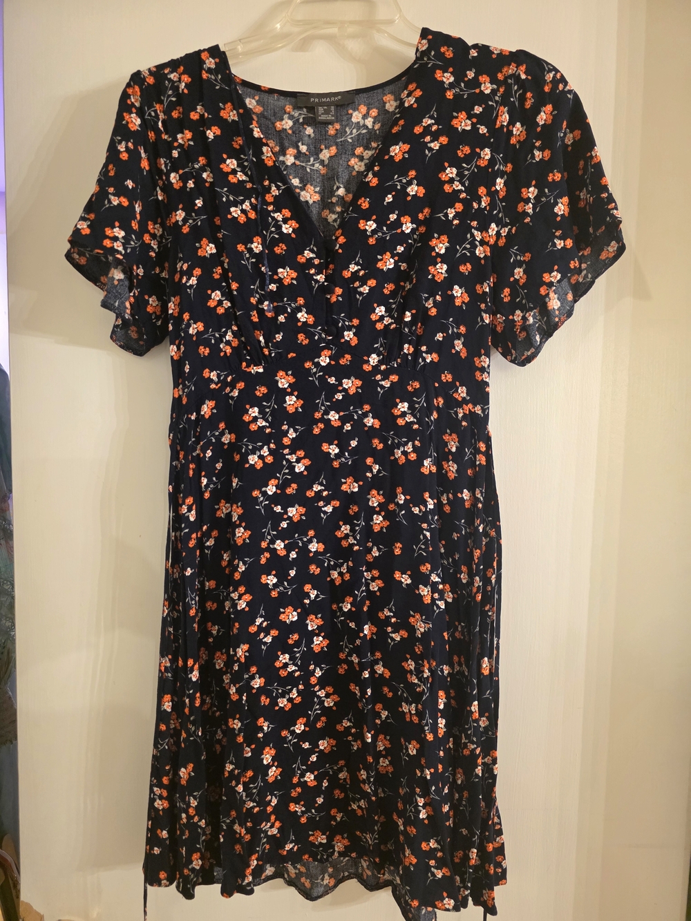 Primark Navy Midi Dress with Orange & White Floral Print
